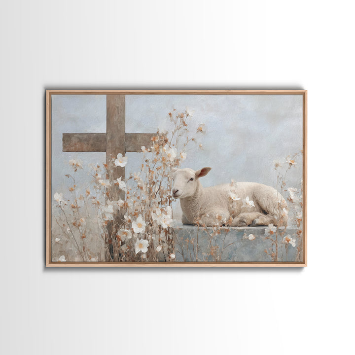 Graceful Blooming Lamb | Framed Canvas Print | Christian Art Canvas | Christian Wall Art | Christian Painting | Subtle Christian Art | Chri