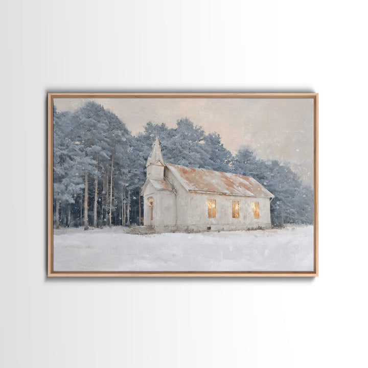 Silent Church Light | Framed Canvas Print | Christian Wall Art | Christmas Art Work | Christian Christmas Art | Subtle Christian Art | Chri