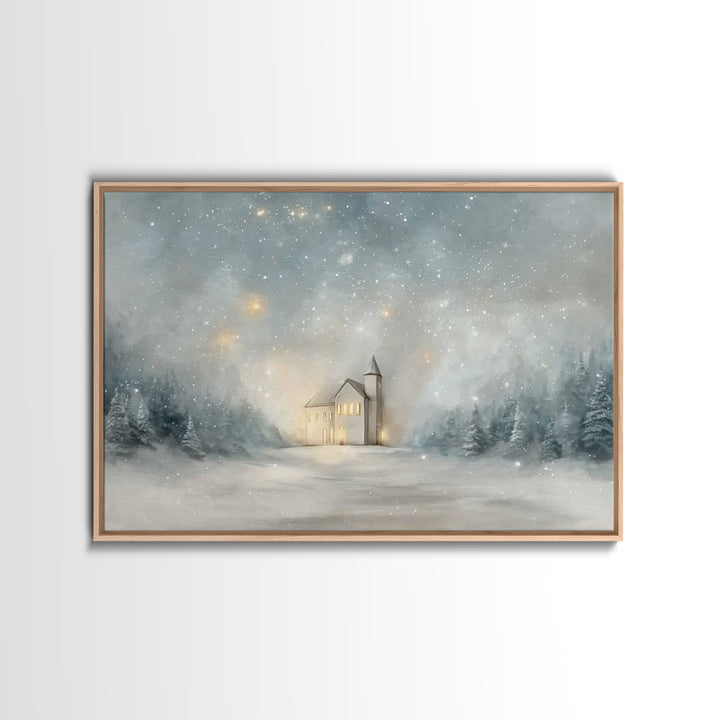 Starry Night Sanctuary, Framed Canvas Print, Christian Wall Art, Christmas Canvas Wall Art, Moody Christmas Art, Christian Christmas Decora