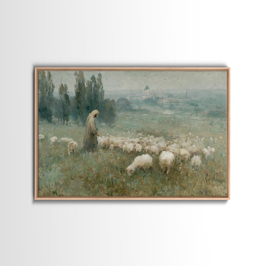 Shepherds Of Grace – Framed Canvas Print – Christian Wall Art – Jesus Painting – Christian Christmas Art – Pastoral Scenery – Christian Art