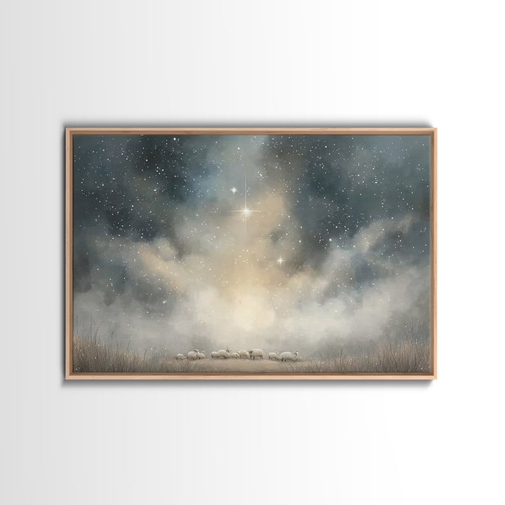 Starry Night Peace – Framed Canvas Print – Christmas Wall Art – Christian Christmas Art – Christian Art Canvas – Christian Decorations – Mo