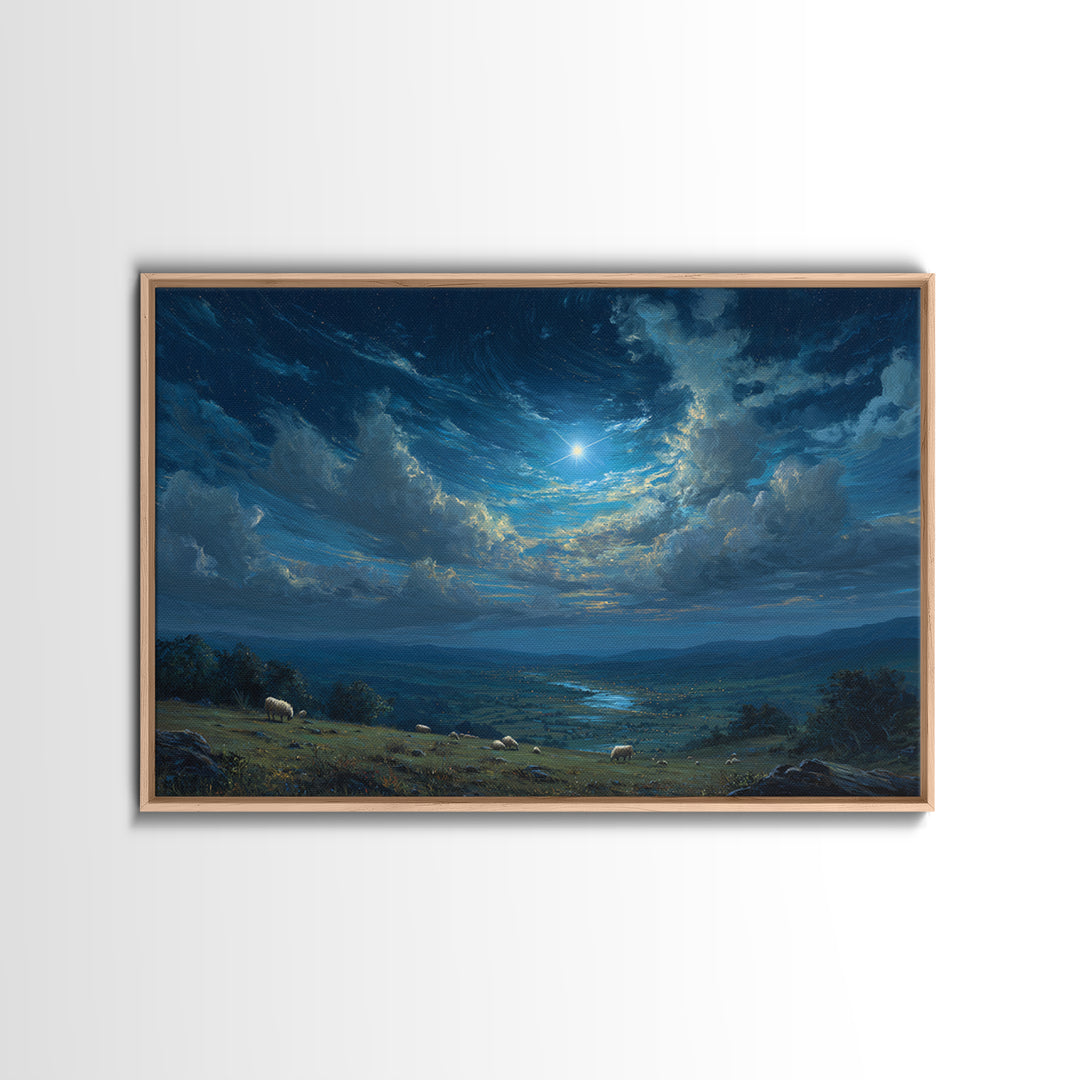 Shepherds Under Heaven – Framed Canvas Print – Christian Art Canvas – Christmas Art Prints – Christian Wall Art – Christian Christmas Art –