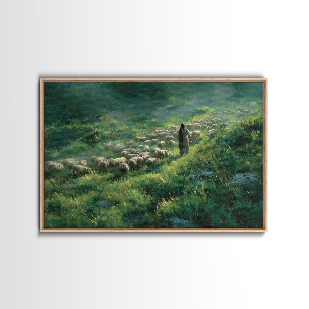 Shepherd’s Green Path – Framed Canvas Print – Christian Art Canvas – Jesus Painting – Christian Wall Art – Christian Art Prints – Christian