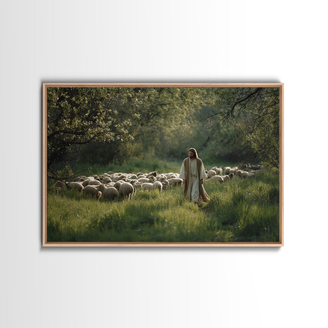 Pastoral Morning Peace – Framed Canvas Print – Christian Art Prints – Christian Wall Art – Jesus Painting – Christian Art Canvas – Subtle C