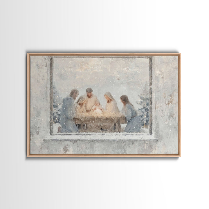 Holy Night Gathering Light – Framed Canvas Print – Christian Wall Art – Christian Art Canvas – Jesus Painting – Christian Christmas Art