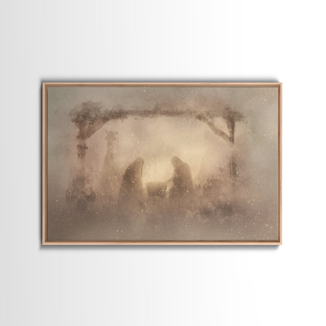 Silent Manger Wonder, Framed Canvas Print, Christian Art Canvas, Christian Christmas Art, Modern Christian Art, Jesus Painting, Christian W