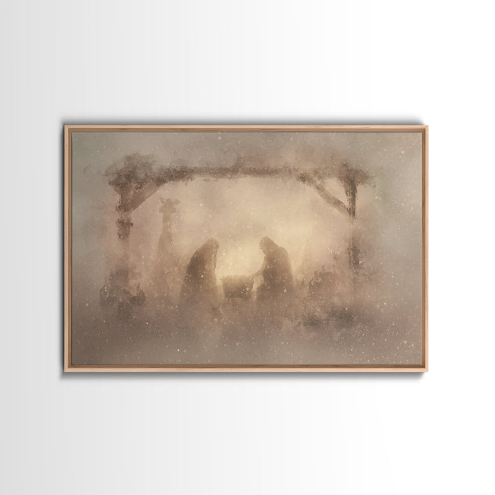 Silent Manger Wonder, Framed Canvas Print, Christian Art Canvas, Christian Christmas Art, Modern Christian Art, Jesus Painting, Christian W