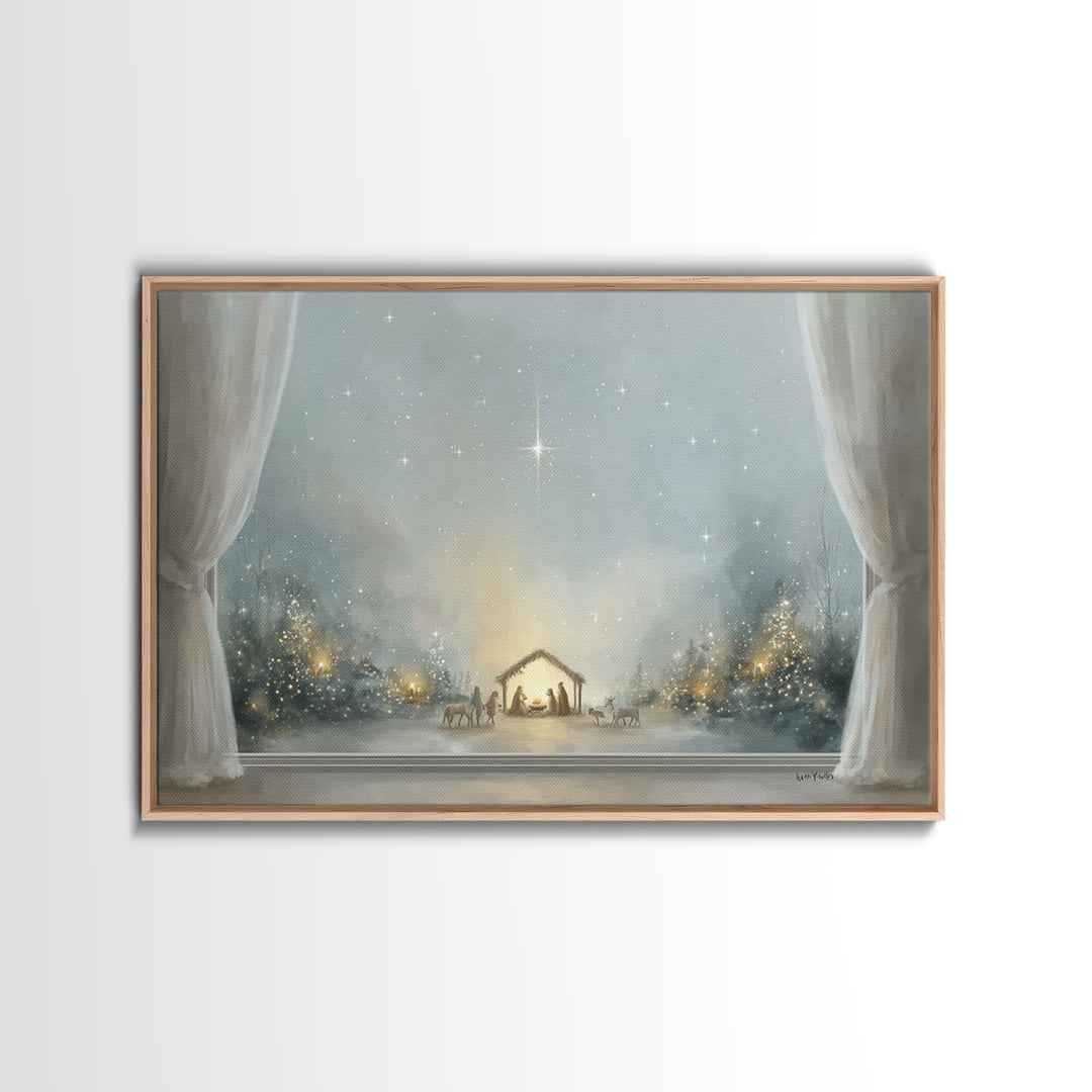 Blessed Nativity Glow – Framed Canvas Print – Christian Art Canvas – Christmas Art – Christian Wall Art – Jesus Painting – Christian Christ