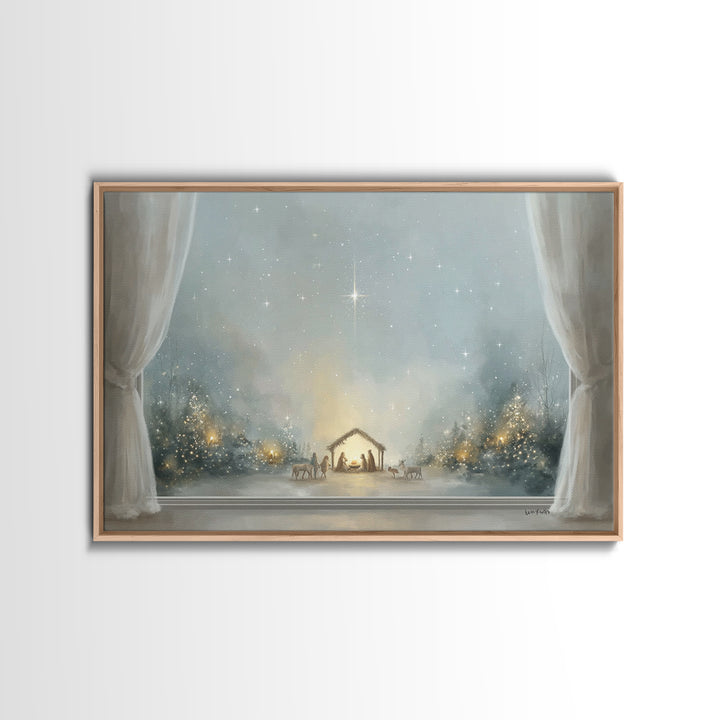 Blessed Nativity Glow – Framed Canvas Print – Christian Art Canvas – Christmas Art – Christian Wall Art – Jesus Painting – Christian Christ