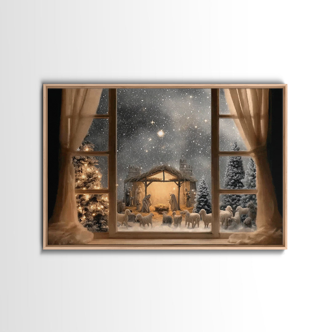 Holy Stable Serenity | Framed Canvas Print | Christian Christmas Art | Christian Art Canvas | Jesus Painting | Christmas Wall Art | Christi