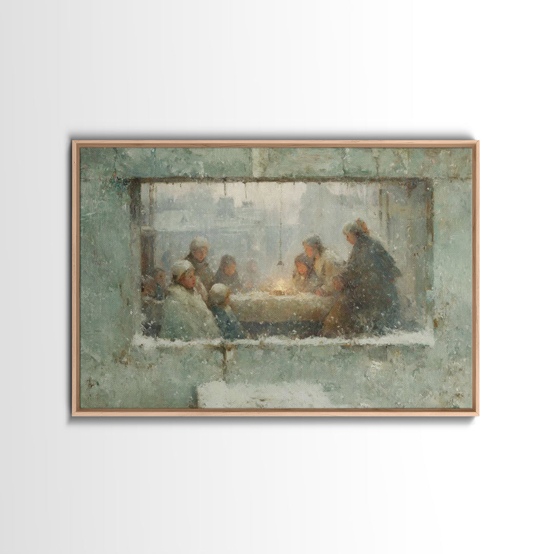 Sacred Night Window, Framed Canvas Print, Christian Art Canvas, Christian Christmas Art, Jesus Painting, Christmas Wall Art, Christian Art