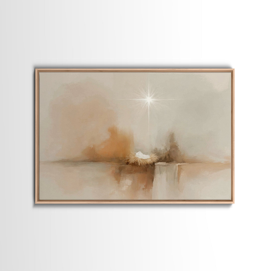Heavenly Cradle Light – Framed Canvas Print – Christian Art Canvas – Jesus Painting – Christian Christmas Art – Christmas Wall Art – Christ