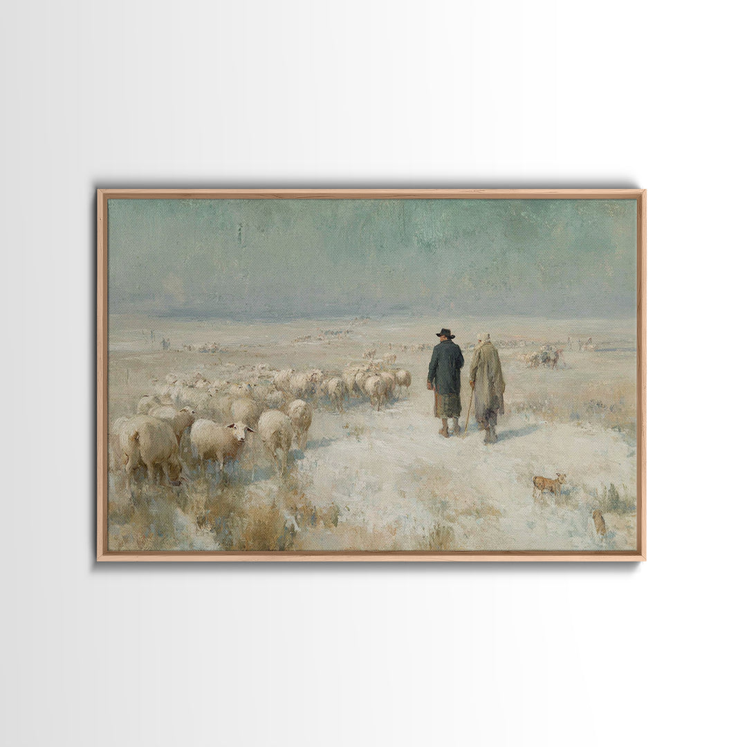 Shepherds At Dawn – Framed Canvas Print – Christian Wall Art – Christian Art Canvas – Christian Christmas Art – Pastoral Scenery