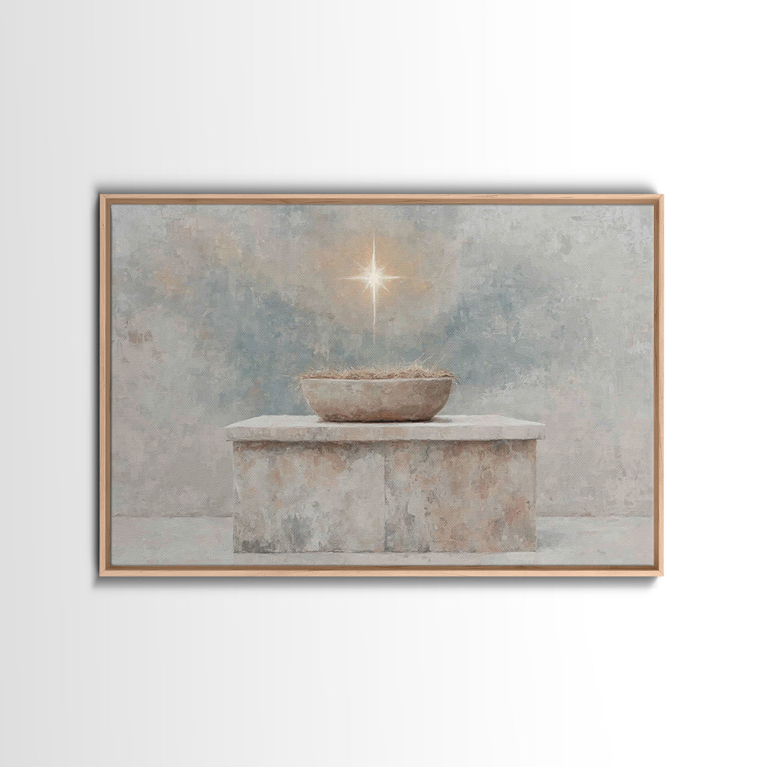 Pure Manger Stillness, Framed Canvas Print, Christian Art Canvas, Christian Wall Art, Minimalist Christian Art, Christian Christmas Art, Je