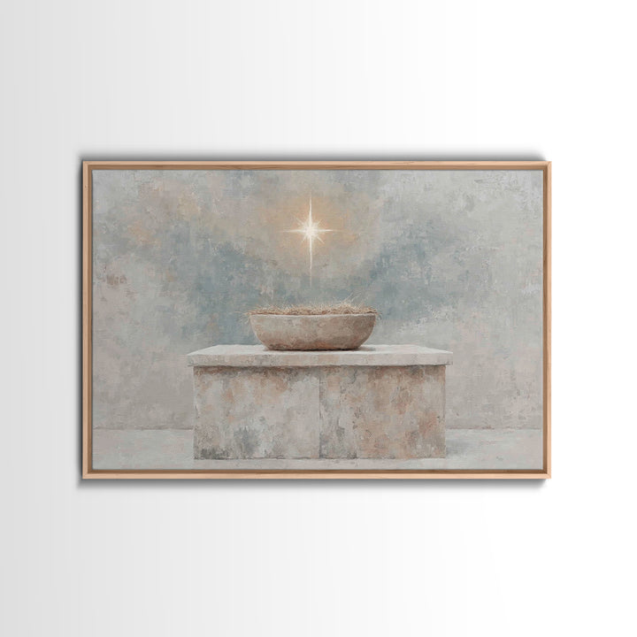 Pure Manger Stillness, Framed Canvas Print, Christian Art Canvas, Christian Wall Art, Minimalist Christian Art, Christian Christmas Art, Je