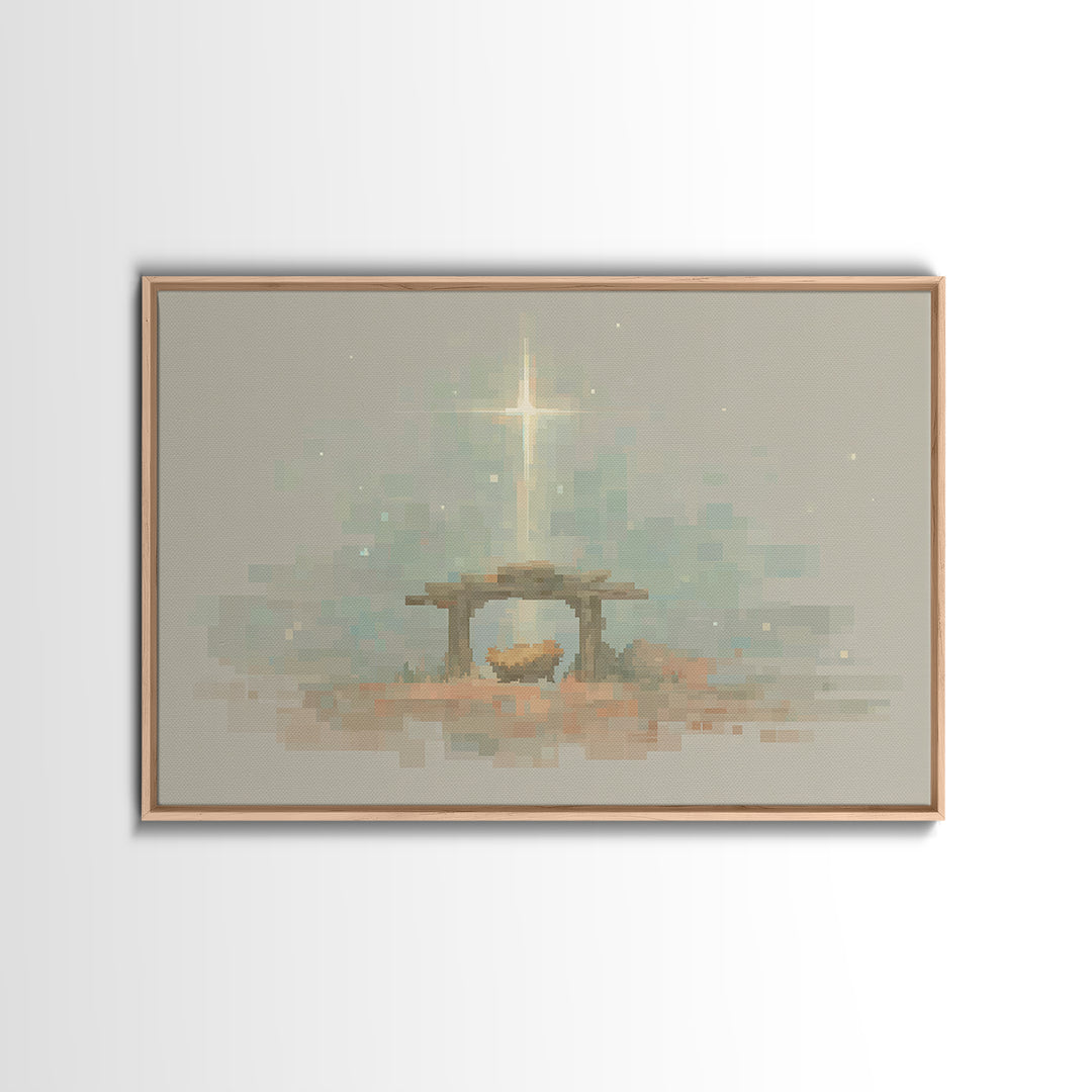 Starry Stable Hope – Framed Canvas Print – Christmas Canvas Wall Art – Christian Decorations – Christian Art Work – Christian Christmas Dec