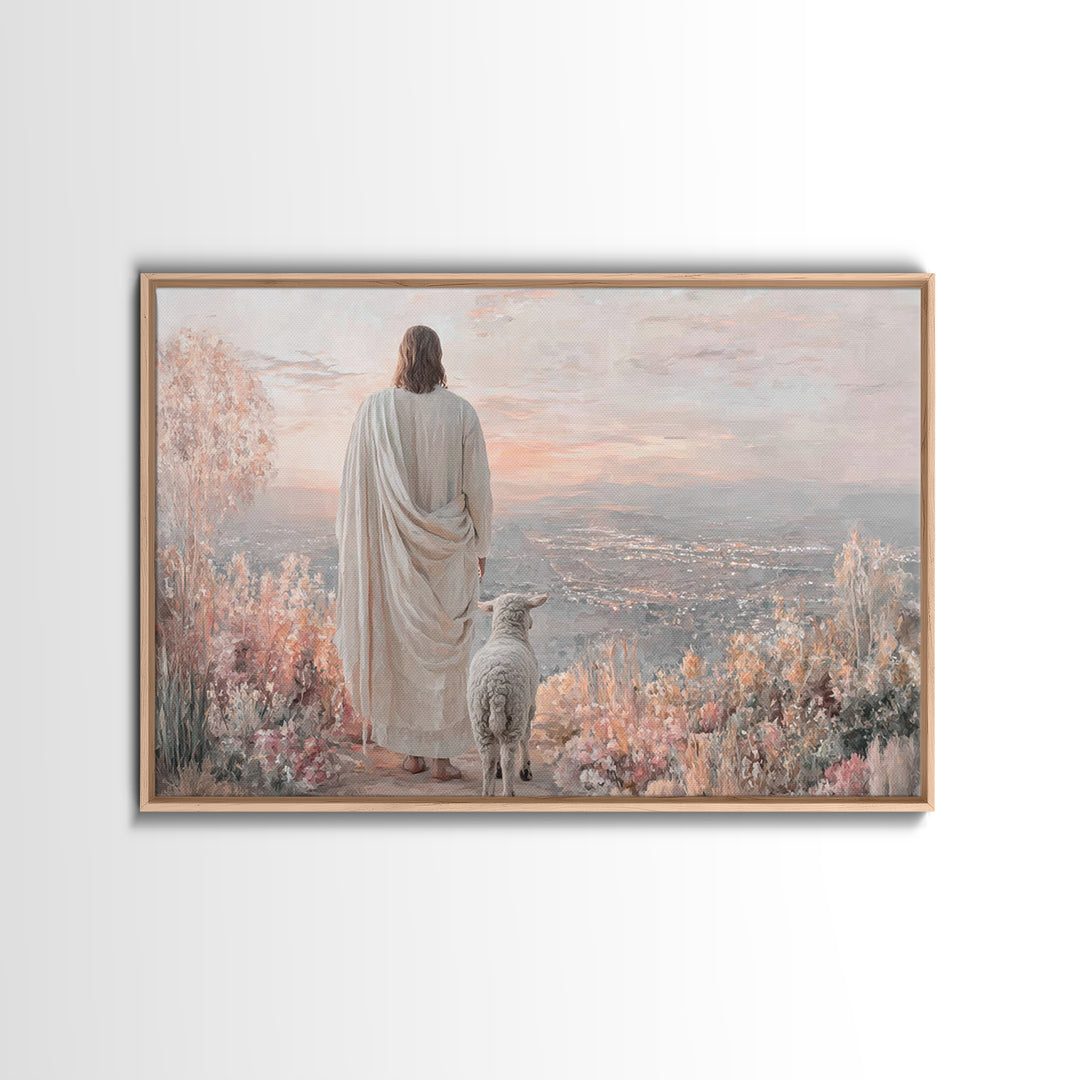Shepherd Of Dawn – Framed Canvas Print – Large Jesus Painting – Christian Wall Art – Christian Art Gift – Modern Christian Painting