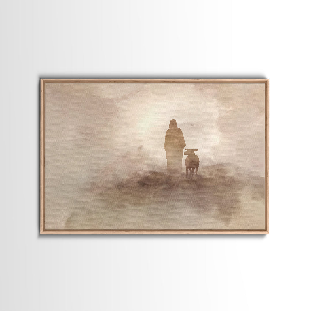 Desert Shepherd Calm – Framed Canvas Print – Jesus Painting – Subtle Christian Art – Christian Decor For Home – Christian Art Prints