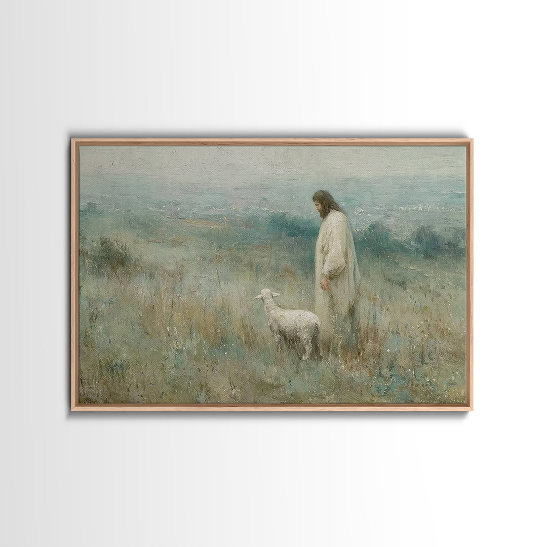Twilight Shepherd Peace – Framed Canvas Print – Christian Decorations – Large Christian Painting – Subtle Christian Paintings – Christian A