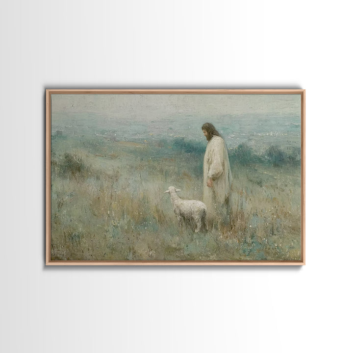 Twilight Shepherd Peace – Framed Canvas Print – Christian Decorations – Large Christian Painting – Subtle Christian Paintings – Christian A