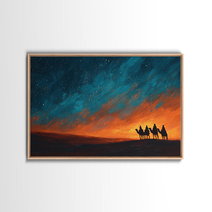 Desert Pilgrims – Framed Canvas Print – Christian Christmas Art – Christian Art Canvas – Christian Art – Christmas Wall Art – Moody Christm