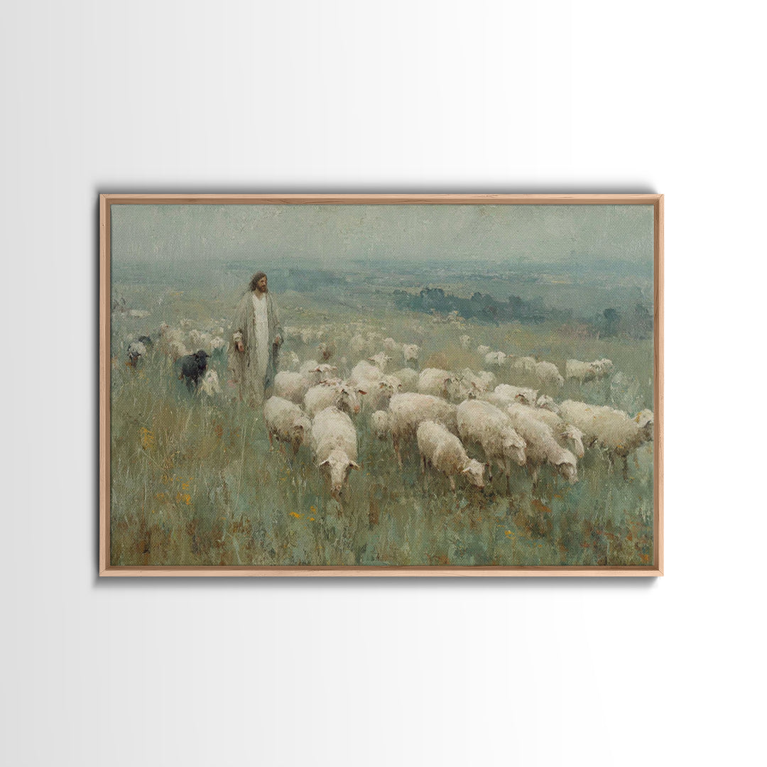 Pasture Of Mercy – Framed Canvas Print – Jesus Painting – Christian Wall Art – Christian Art Canvas – Vintage Christian Art – Christian Gif