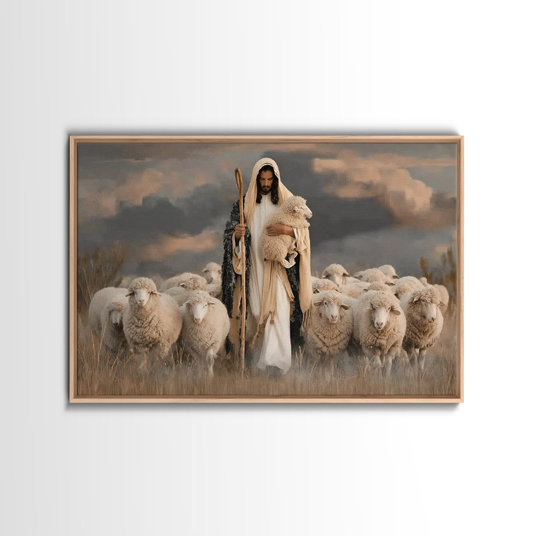 Gentle Shepherd Grace – Framed Canvas Print – Jesus Painting Canvas – Christian Art Canvas – Christian Wall Art – Modern Christian Art – Ch