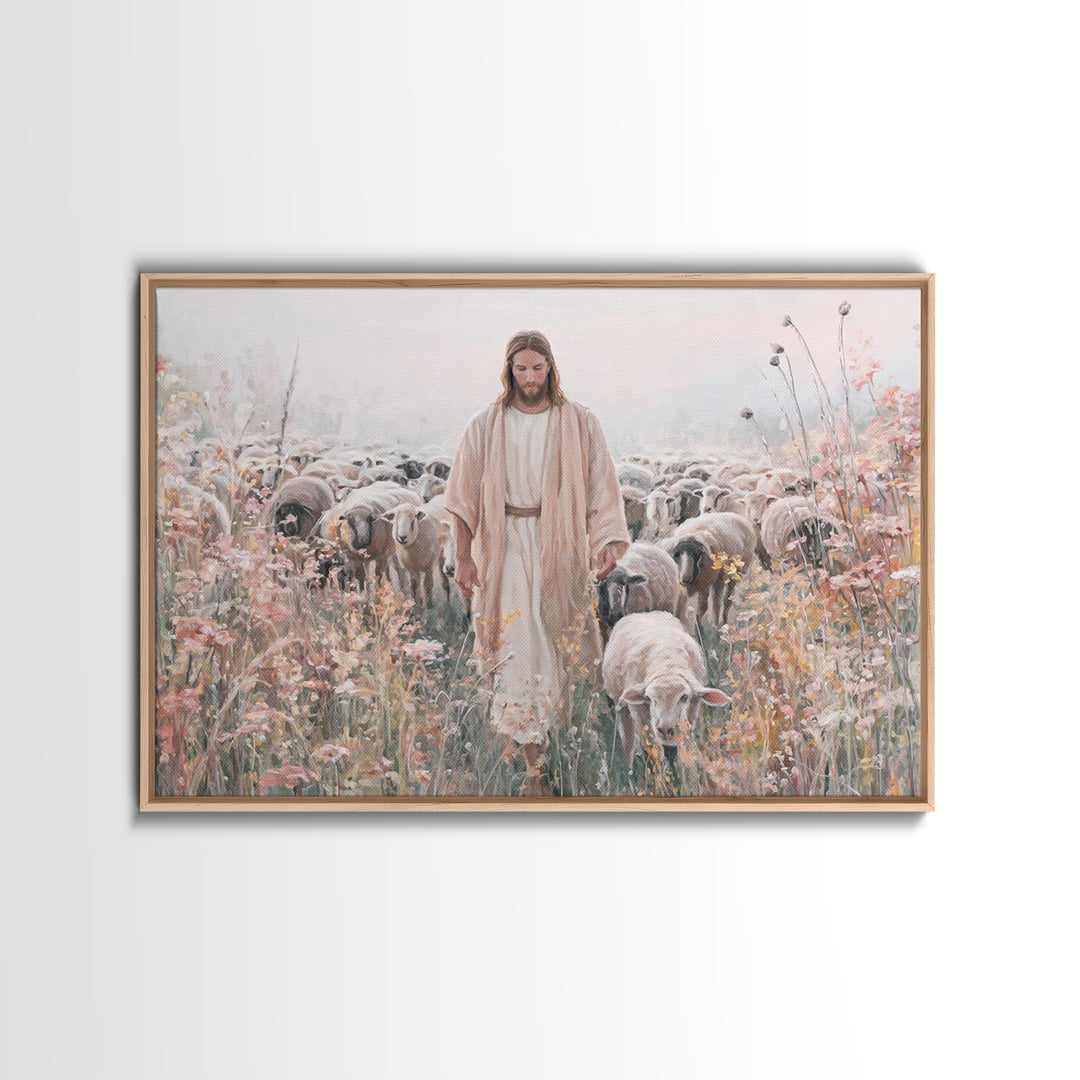 Blossoms Of The Shepherd | Framed Canvas Print | Christian Art Canvas | Jesus Painting | Christian Wall Art | Unique Christian Art | Christ