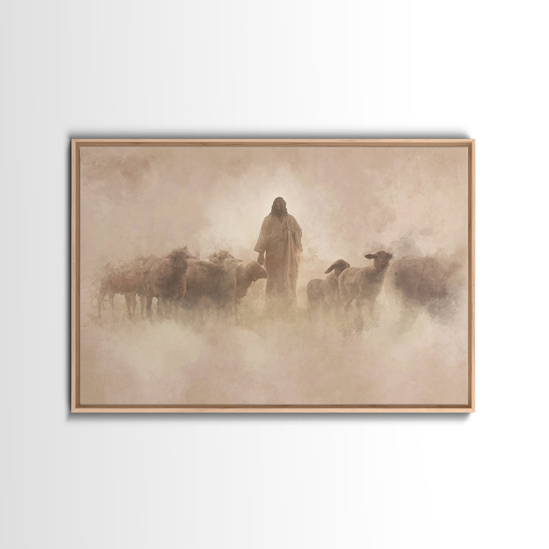 Shepherd In The Haze – Framed Canvas Print – Christian Paintings – Jesus Wall Art – Christian Art Canvas – Christian Decoration – Subtle Ch