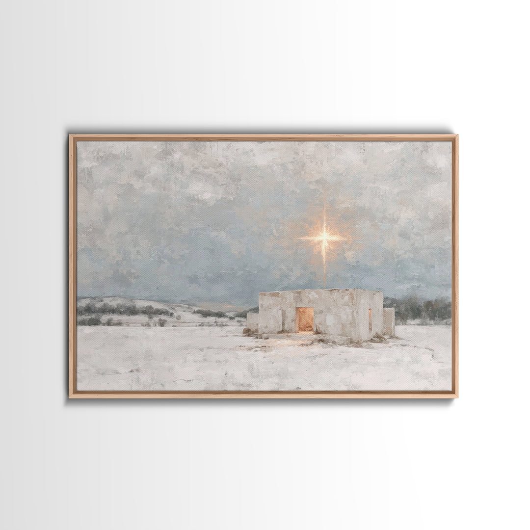 Holy Winter Light | Framed Canvas Print | Christian Christmas Art | Christian Wall Art | Jesus Painting | Christmas Canvas Wall Art | Chris