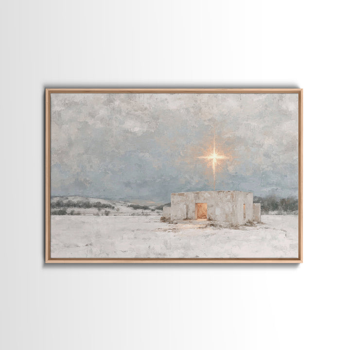 Holy Winter Light | Framed Canvas Print | Christian Christmas Art | Christian Wall Art | Jesus Painting | Christmas Canvas Wall Art | Chris