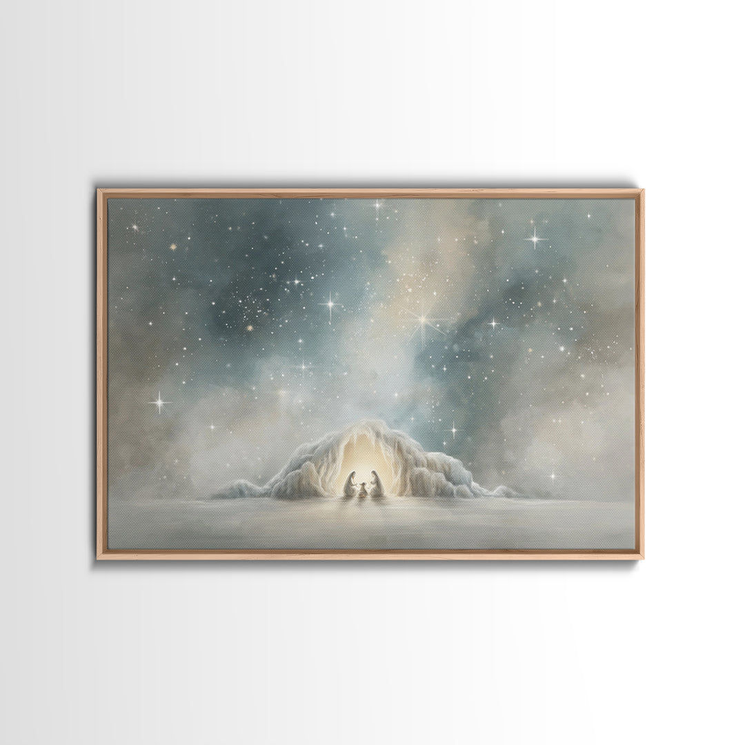 Blessed Nativity – Framed Canvas Print – Christian Christmas Art – Christian Wall Art – Jesus Painting – Christmas Art Work – Christian Dec