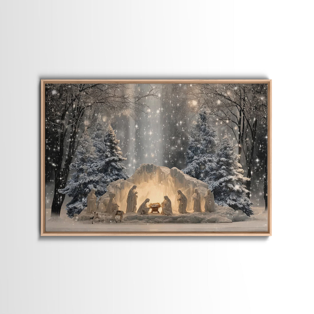 Heaven’s Glow, Framed Canvas Print, Christmas Wall Art, Christian Art Canvas, Christian Christmas Art, Jesus Painting, Christian Gift