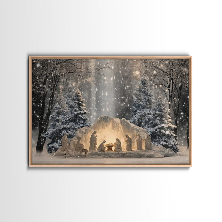 Heaven’s Glow, Framed Canvas Print, Christmas Wall Art, Christian Art Canvas, Christian Christmas Art, Jesus Painting, Christian Gift