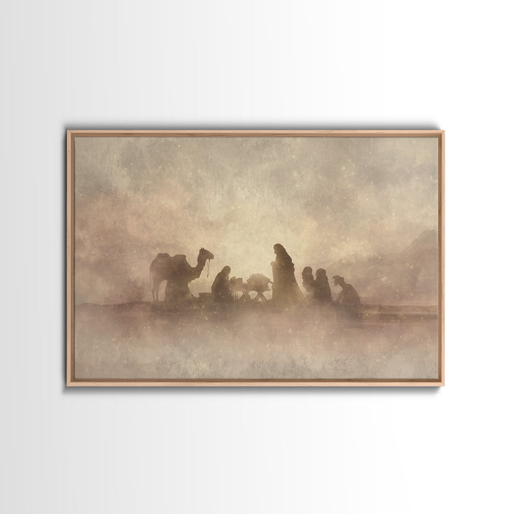 Desert Nativity – Framed Canvas Print – Christian Art Canvas – Christian Christmas Art – Christmas Wall Art – Jesus Painting – Christian De