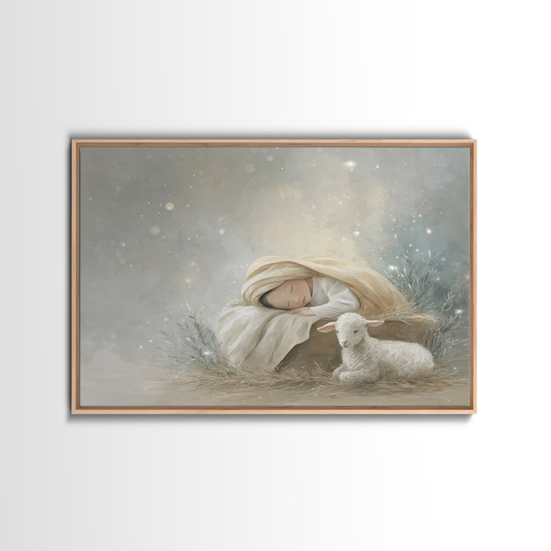 Heavenly Manger – Framed Canvas Print – Christian Wall Art – Christian Art Canvas – Jesus Painting – Christmas Wall Art – Christian Art