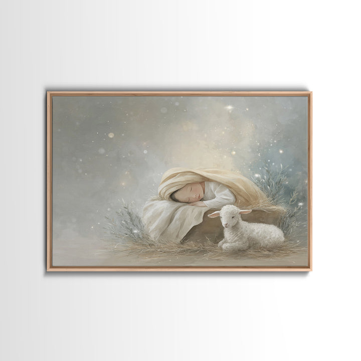 Heavenly Manger – Framed Canvas Print – Christian Wall Art – Christian Art Canvas – Jesus Painting – Christmas Wall Art – Christian Art