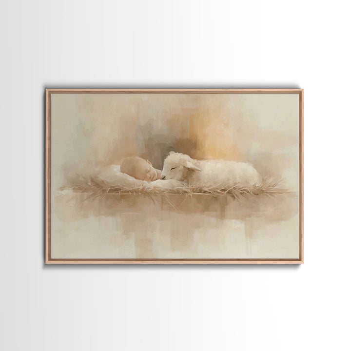 Manger Serenity – Framed Canvas Print – Christian Wall Art – Christian Art – Jesus Painting – Christian Art Canvas – Christmas Wall Art