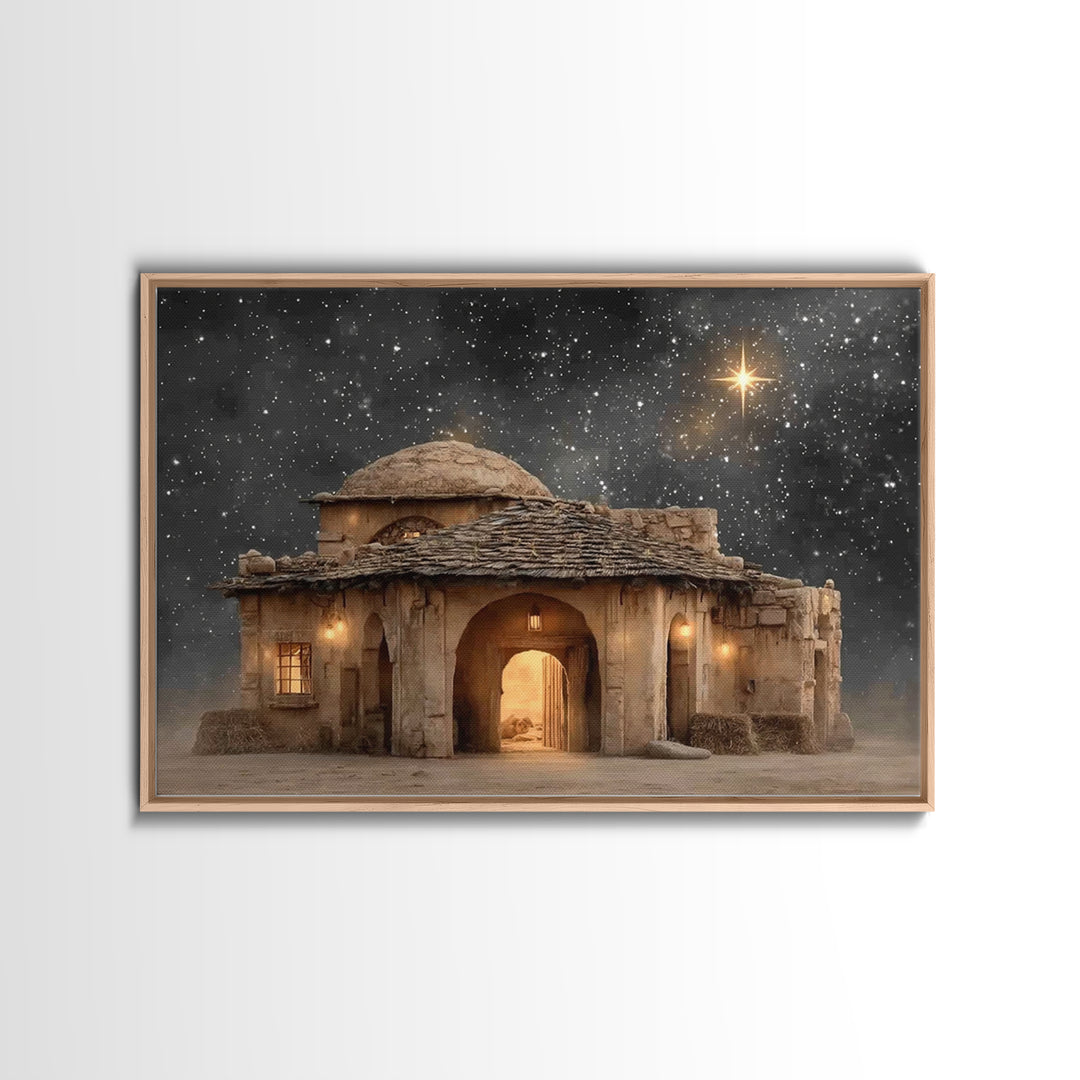 Bethlehem Night – Framed Canvas Print – Christian Art Canvas – Christmas Wall Art – Christian Christmas Art – Modern Christian Art