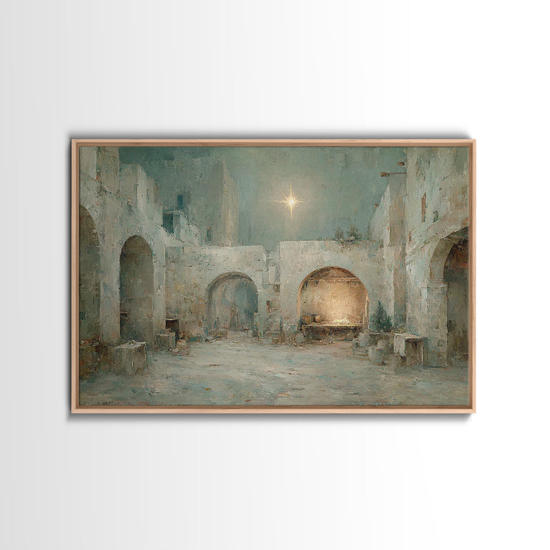 Holy Manger Light – Framed Canvas Print – Christian Art Canvas – Christian Wall Art – Christmas Art – Christian Christmas Art