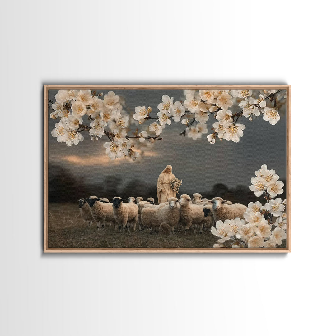 Shepherd’s Blossom Peace | Framed Canvas Print | Christian Wall Art | Jesus Art Print | Christian Art Canvas | Modern Christian Painting |