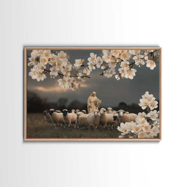 Shepherd’s Blossom Peace | Framed Canvas Print | Christian Wall Art | Jesus Art Print | Christian Art Canvas | Modern Christian Painting |