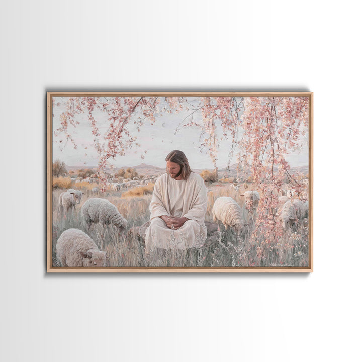 Field Of Gentle Grace, Framed Canvas Print, Christian Wall Art, Jesus Painting, Christian Art Canvas, Subtle Christian Paintings, Christian