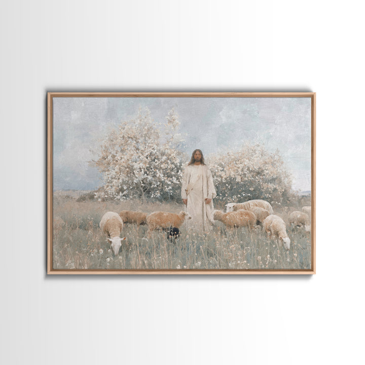 Blooming Shepherd Peace | Framed Canvas Print | Christian Wall Art | Christian Art Canvas | Minimalist Christian Art | Christian Painting |