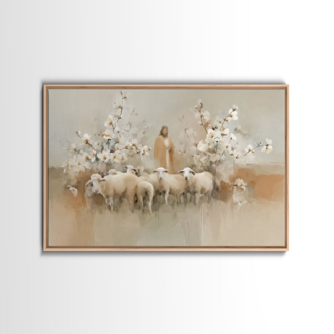 Flock Of Morning Grace, Framed Canvas Print, Christian Art Canvas, Christian Wall Art, Subtle Christian Art, Jesus Painting, Christian Gift