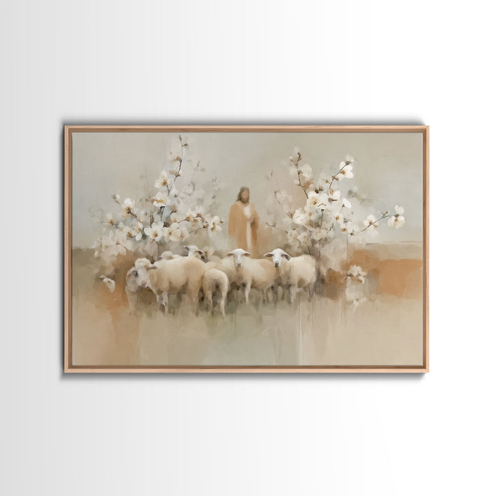 Flock Of Morning Grace, Framed Canvas Print, Christian Art Canvas, Christian Wall Art, Subtle Christian Art, Jesus Painting, Christian Gift