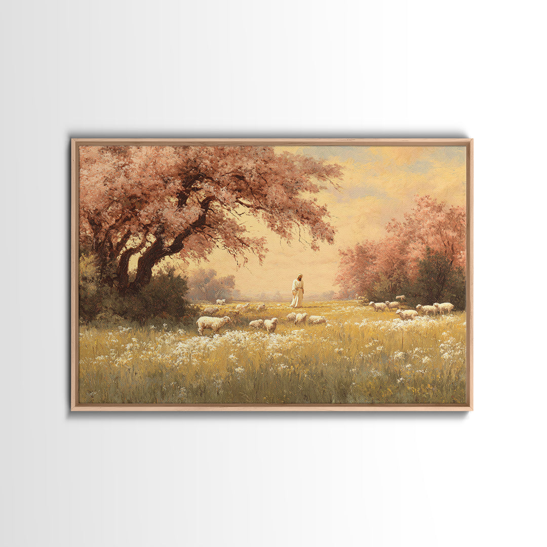 Golden Pasture Walk – Framed Canvas Print – Christian Wall Art – Christian Art Canvas – Christian Painting – Modern Christian Art – Christi