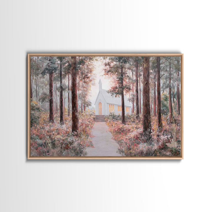 The Woodland Chapel – Framed Canvas Print – Christian Wall Art – Christian Art Canvas – Christian Painting – Christmas Art – Christian Deco