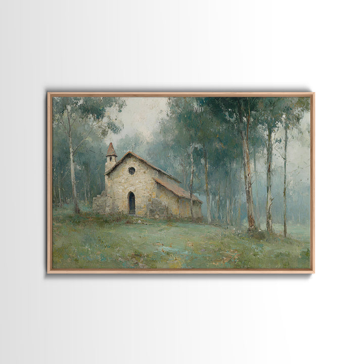 Old Stone Haven, Framed Canvas Print, Christian Art Print, Vintage Christian Art, Christian Wall Art, Christian Painting, Christmas Art, Ch