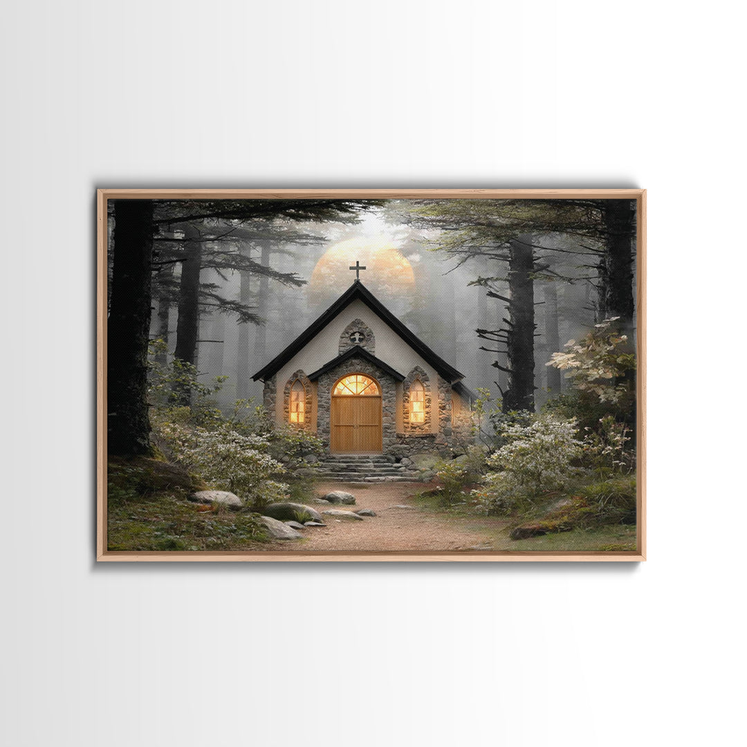 Forest Light Refuge | Framed Canvas Print | Christian Wall Art | Christian Art Work | Moody Christian Art | Christmas Wall Art | Christian